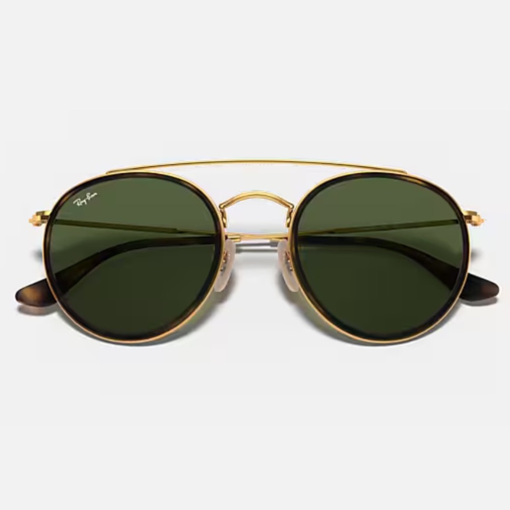 Ray-Ban Round Sunglasses with Gold Frame and Green Lenses